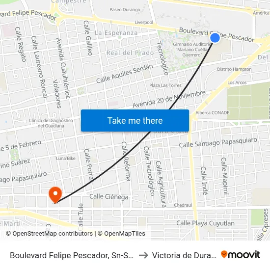 Boulevard Felipe Pescador, Sn-S C.F.E. to Victoria de Durango map