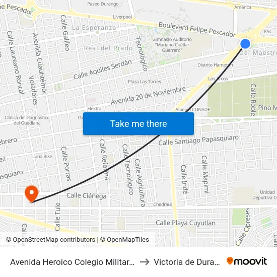 Avenida Heroico Colegio Militar, 404 to Victoria de Durango map