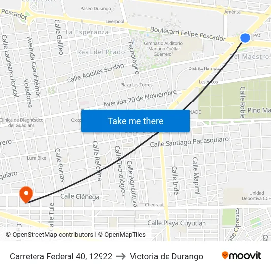 Carretera Federal 40, 12922 to Victoria de Durango map