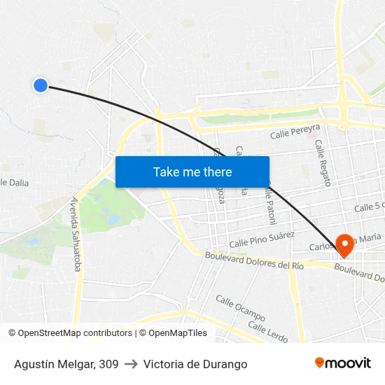 Agustín Melgar, 309 to Victoria de Durango map