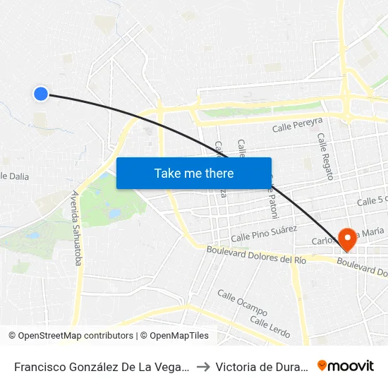 Francisco González De La Vega, 803 to Victoria de Durango map