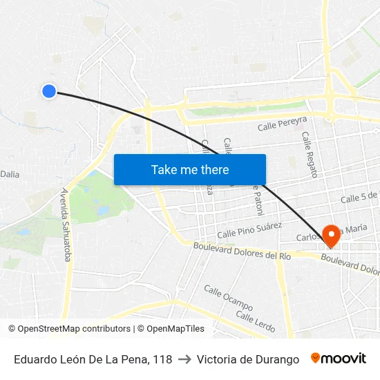 Eduardo León De La Pena, 118 to Victoria de Durango map
