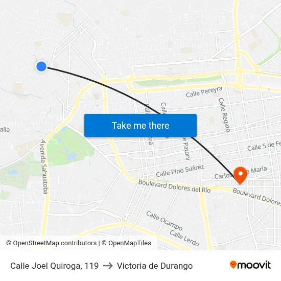 Calle Joel Quiroga, 119 to Victoria de Durango map