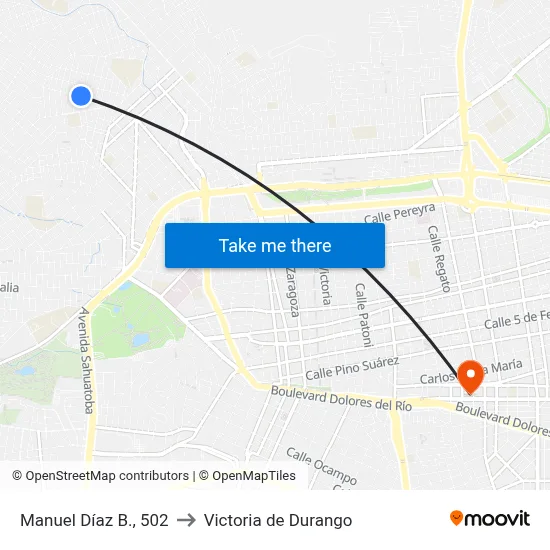 Manuel Díaz B., 502 to Victoria de Durango map