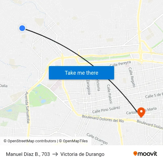 Manuel Díaz B., 703 to Victoria de Durango map
