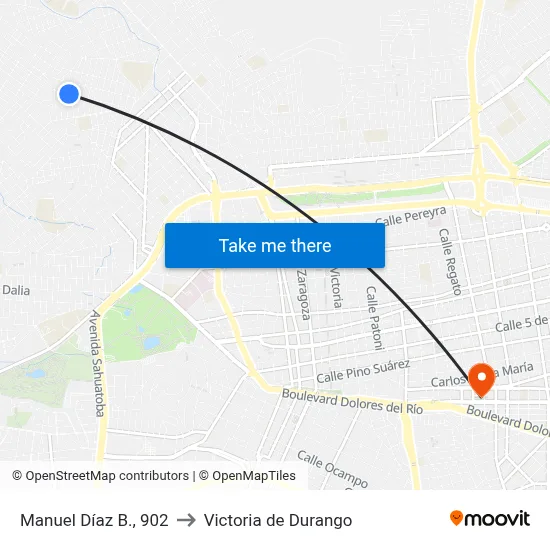 Manuel Díaz B., 902 to Victoria de Durango map