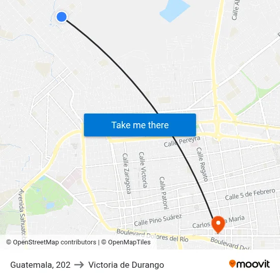 Guatemala, 202 to Victoria de Durango map