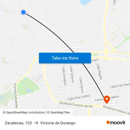 Zacatecas, 102 to Victoria de Durango map