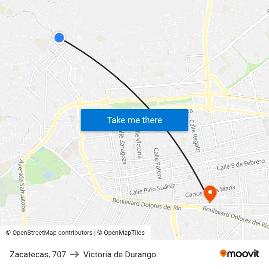 Zacatecas, 707 to Victoria de Durango map