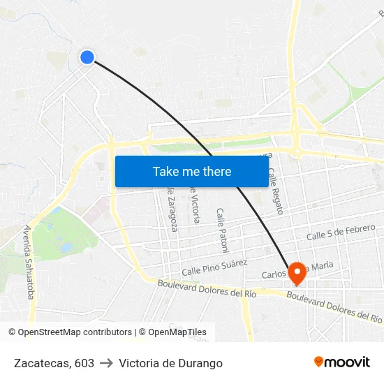 Zacatecas, 603 to Victoria de Durango map