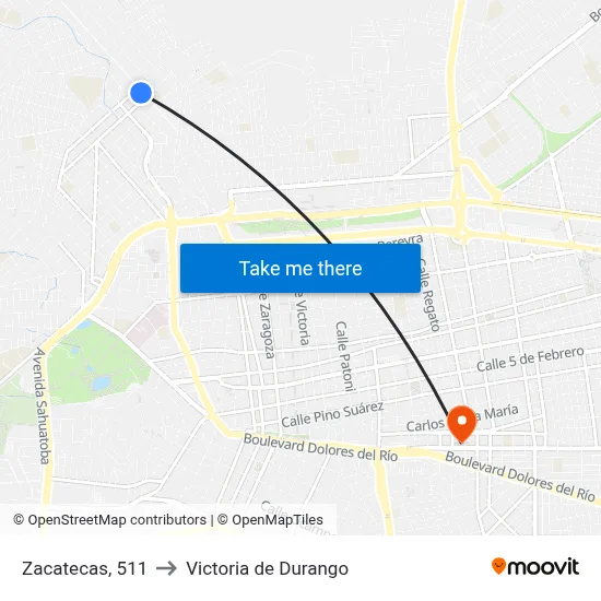 Zacatecas, 511 to Victoria de Durango map