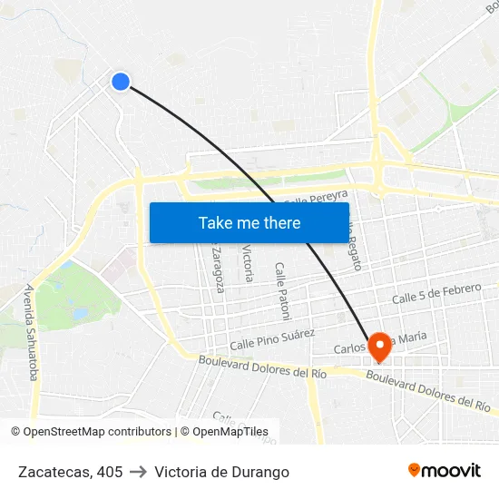 Zacatecas, 405 to Victoria de Durango map