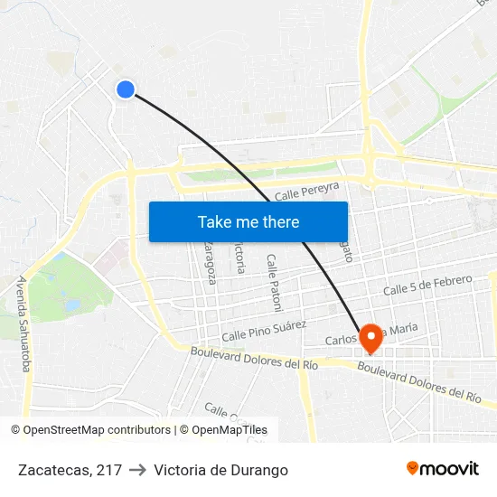 Zacatecas, 217 to Victoria de Durango map