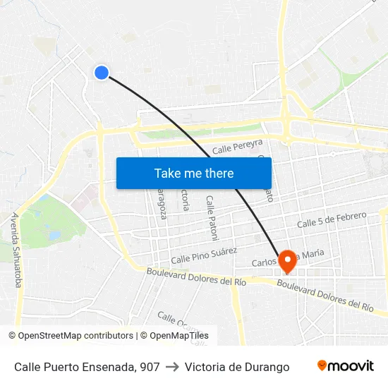 Calle Puerto Ensenada, 907 to Victoria de Durango map