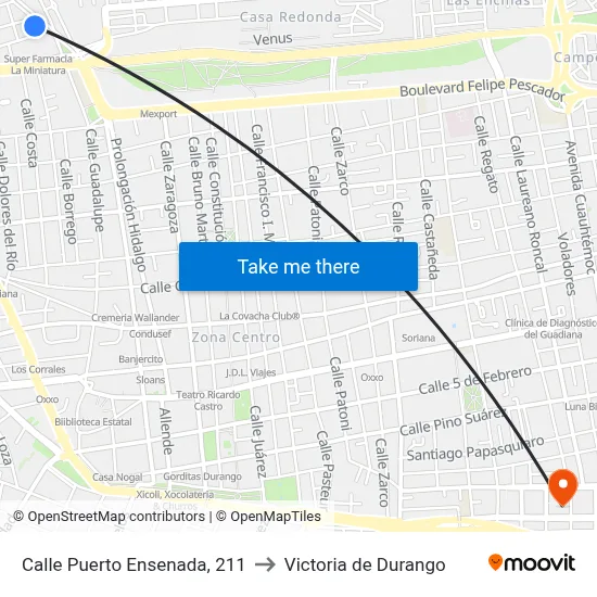Calle Puerto Ensenada, 211 to Victoria de Durango map