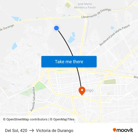 Del Sol, 420 to Victoria de Durango map