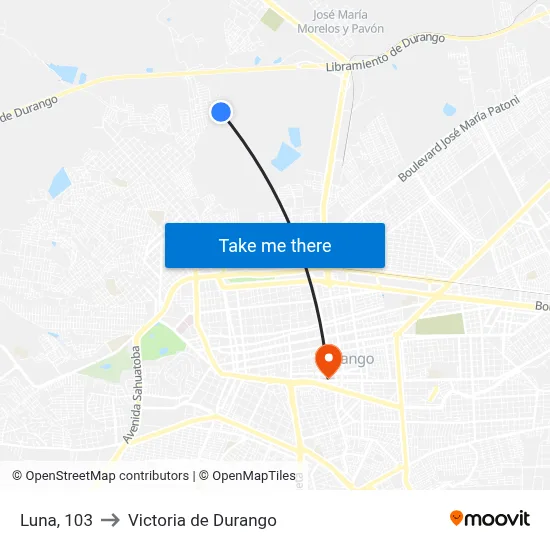Luna, 103 to Victoria de Durango map
