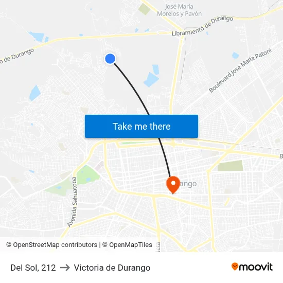 Del Sol, 212 to Victoria de Durango map