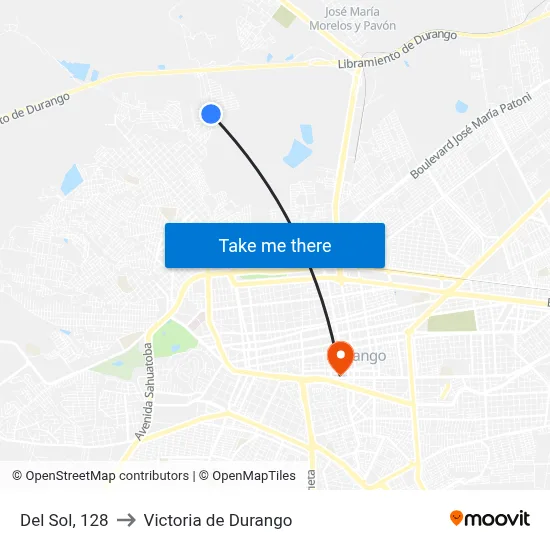 Del Sol, 128 to Victoria de Durango map
