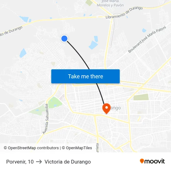 Porvenir, 10 to Victoria de Durango map