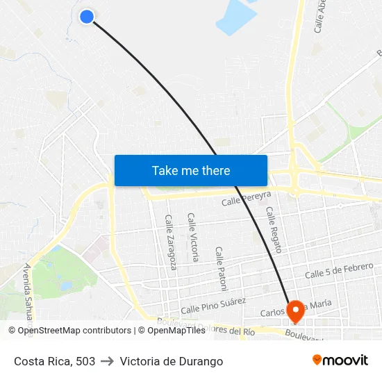 Costa Rica, 503 to Victoria de Durango map