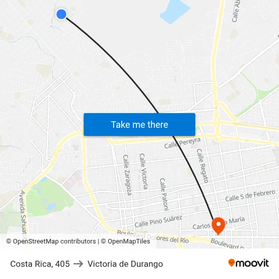 Costa Rica, 405 to Victoria de Durango map