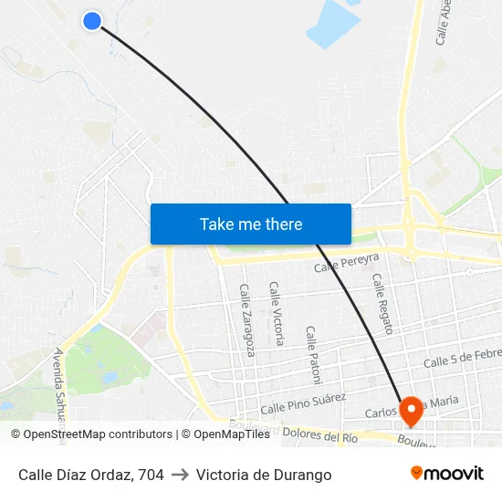 Calle Díaz Ordaz, 704 to Victoria de Durango map