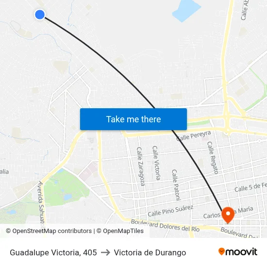 Guadalupe Victoria, 405 to Victoria de Durango map
