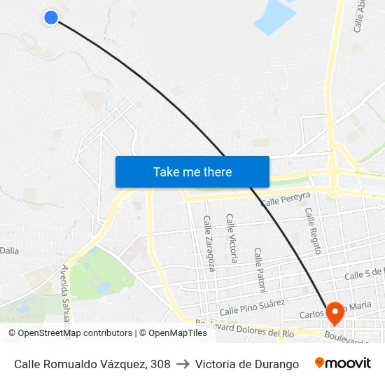 Calle Romualdo Vázquez, 308 to Victoria de Durango map