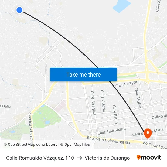 Calle Romualdo Vázquez, 110 to Victoria de Durango map