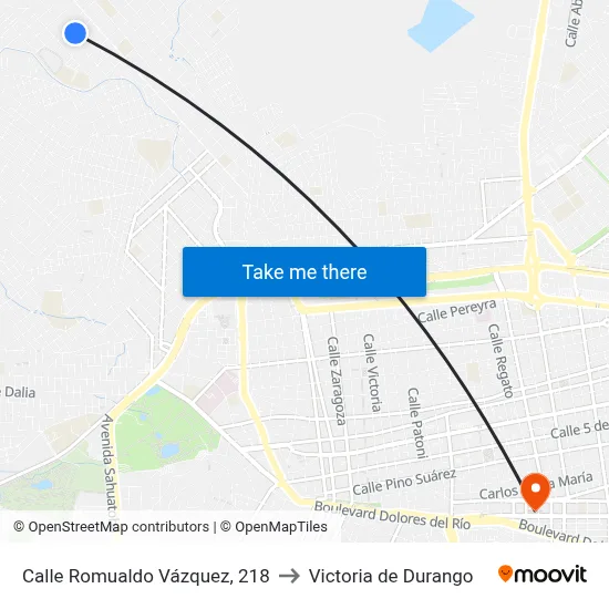 Calle Romualdo Vázquez, 218 to Victoria de Durango map