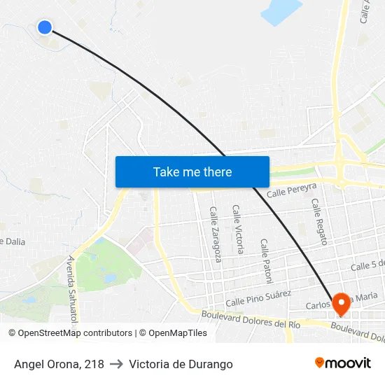Angel Orona, 218 to Victoria de Durango map