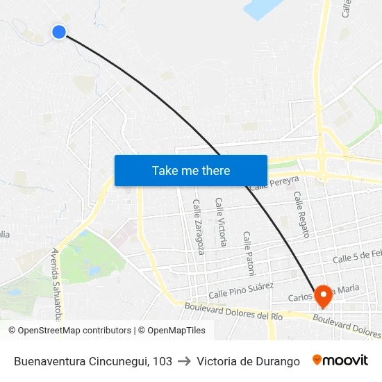 Buenaventura Cincunegui, 103 to Victoria de Durango map
