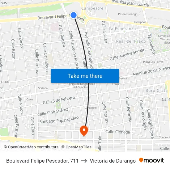 Boulevard Felipe Pescador, 711 to Victoria de Durango map