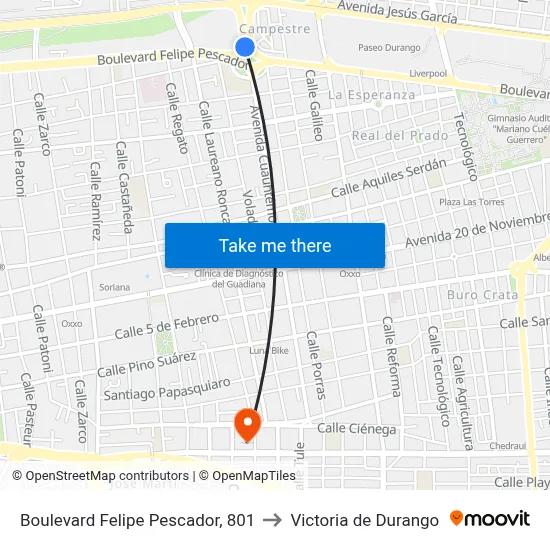 Boulevard Felipe Pescador, 801 to Victoria de Durango map