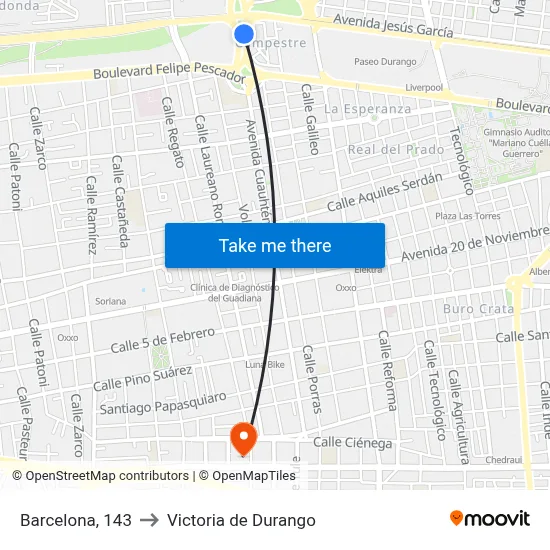 Barcelona, 143 to Victoria de Durango map
