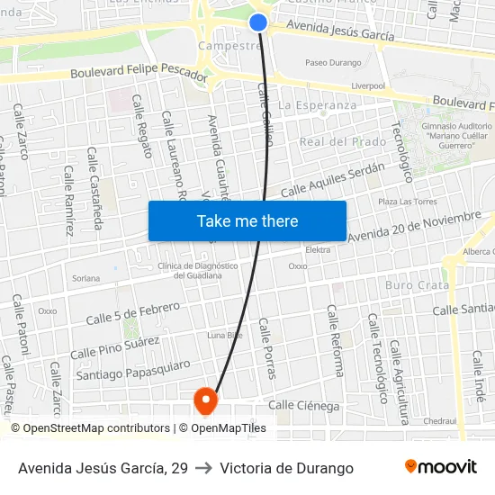 Avenida Jesús García, 29 to Victoria de Durango map