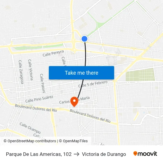 Parque De Las Americas, 102 to Victoria de Durango map