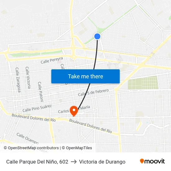 Calle Parque Del Niño, 602 to Victoria de Durango map