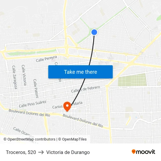 Troceros, 520 to Victoria de Durango map