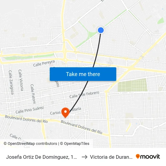 Josefa Ortiz De Domínguez, 1010 to Victoria de Durango map