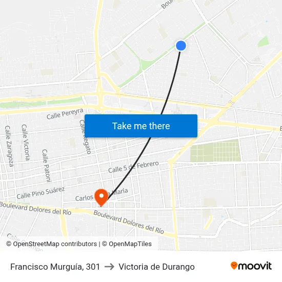 Francisco Murguía, 301 to Victoria de Durango map