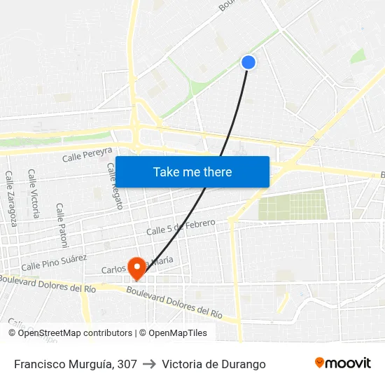 Francisco Murguía, 307 to Victoria de Durango map