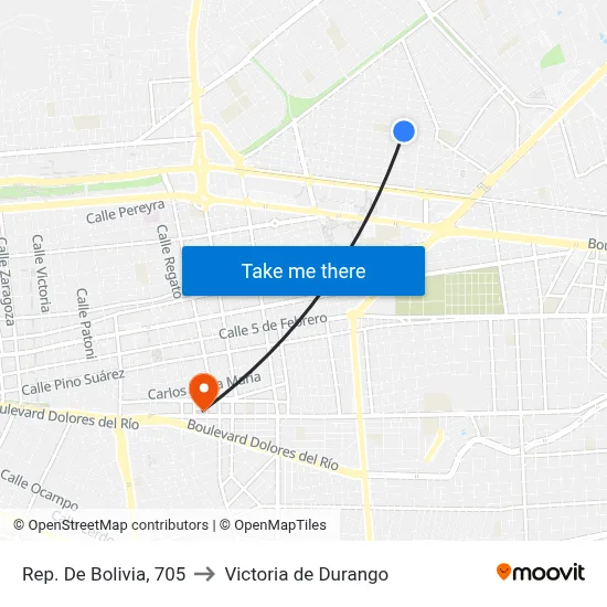 Rep. De Bolivia, 705 to Victoria de Durango map
