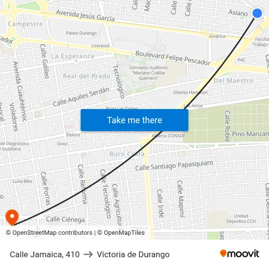 Calle Jamaica, 410 to Victoria de Durango map
