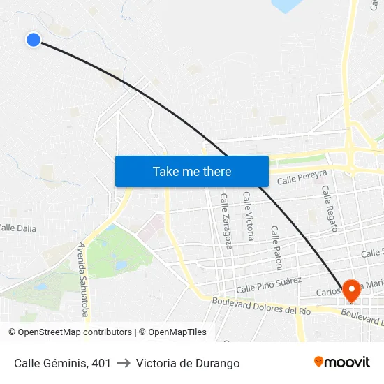 Calle Géminis, 401 to Victoria de Durango map