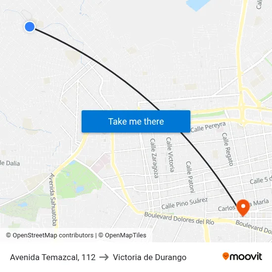 Avenida Temazcal, 112 to Victoria de Durango map