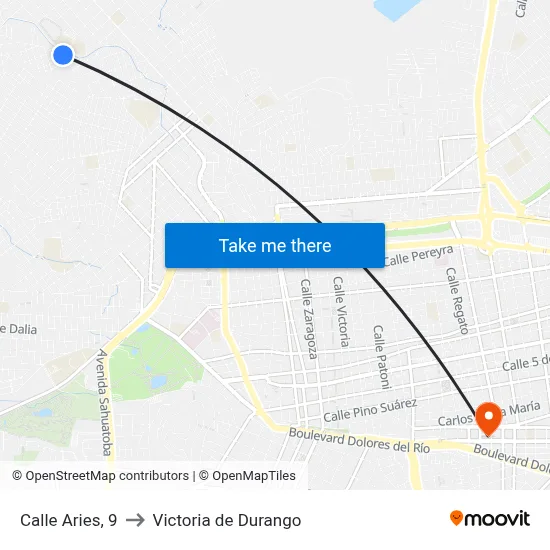 Calle Aries, 9 to Victoria de Durango map
