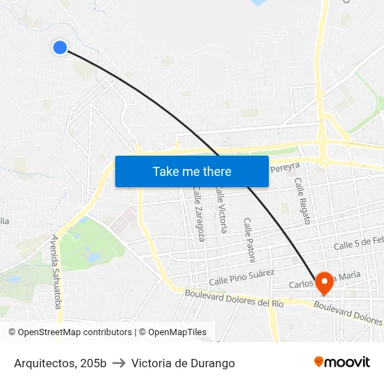Arquitectos, 205b to Victoria de Durango map