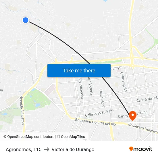 Agrónomos, 115 to Victoria de Durango map